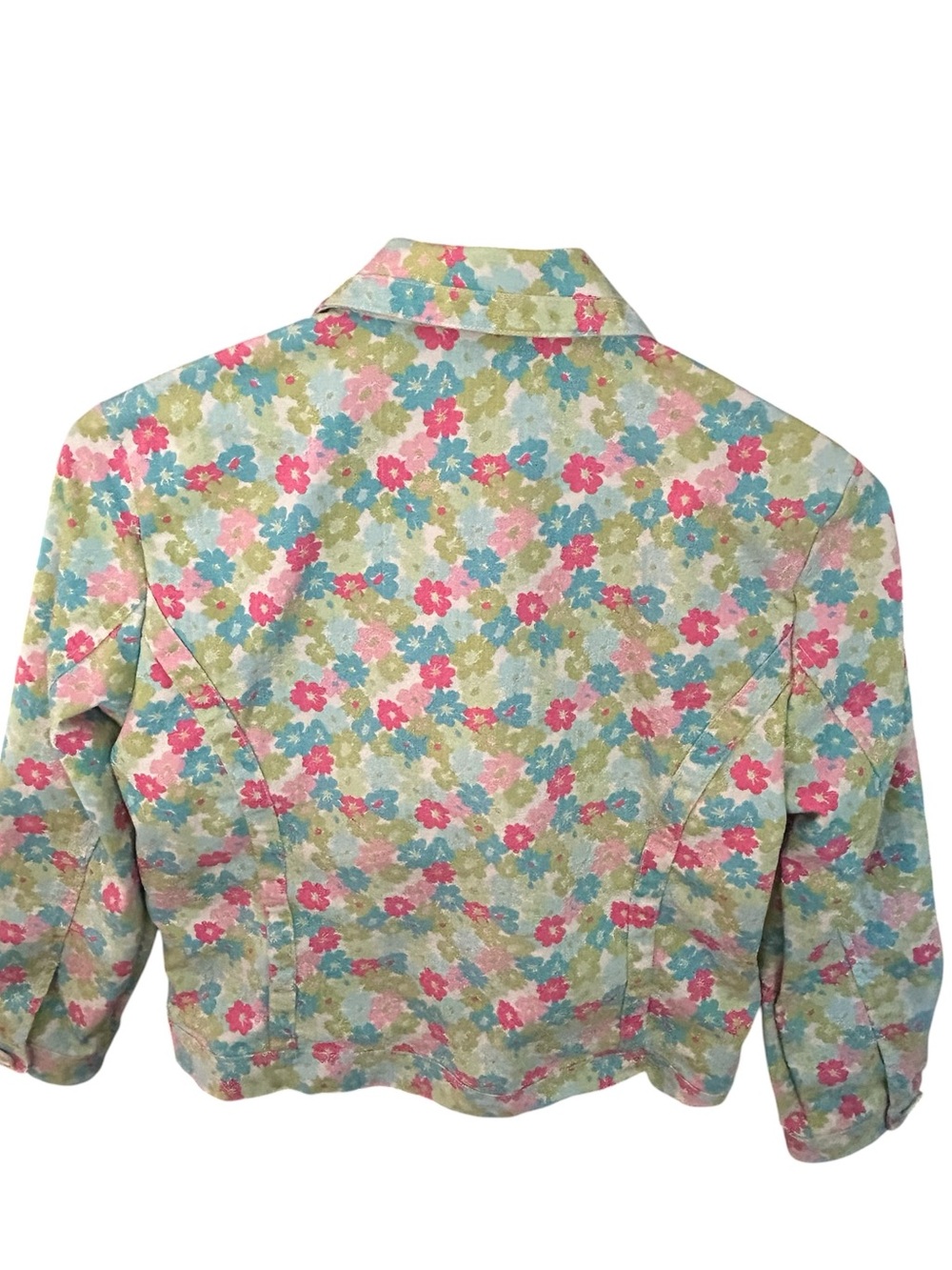 Liz Claiborne Pastel Floral Denim Jacket Vintage Y2K Girlcore Trucker Sz M EUC - Picture 3 of 16
